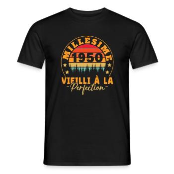 Millésime 1950, Cadeau D'anniversaire Vintage 1950 - T-shirt homme - noir - Devant - AI Model Male 178 light (178cm)