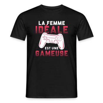 La femme idéale est une gameuse cadeau geek humour - T-shirt homme - noir - Devant - AI Model Male 178 light (178cm)