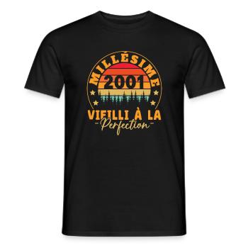 Millésime 2001, Cadeau D'anniversaire Vintage 2001 - T-shirt homme - noir - Devant - AI Model Male 178 light (178cm)