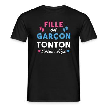 Fille ou Garçon Annonce Bébé Tonton T'aime Déjà - T-shirt homme - noir - Devant - AI Model Male 178 light (178cm)