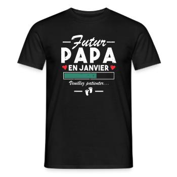 Futur Papa En Janvier Bébé Homme Cadeau - T-shirt homme - noir - Devant - AI Model Male 178 light (178cm)