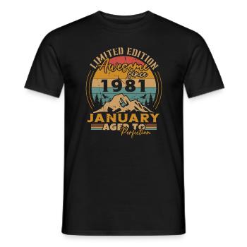 Birthday Gift, Vintage Born in January 1981 - Men's T-Shirt - black - Front - AI Model Male 178 light (178cm)