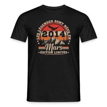 Vintage Cadeau Anniversaire Nées En Mars 2014 - T-shirt homme - noir - Devant - AI Model Male 178 light (178cm)