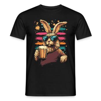 Lapin en lunettes de soleil buvant de la bière - T-shirt homme - noir - Devant - AI Model Male 178 light (178cm)