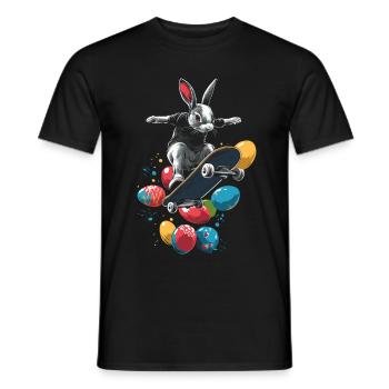 Osterhase fährt Skateboard - Männer T-Shirt - Schwarz - Vorne - AI Model Male 178 light (178cm)