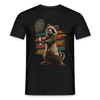 Raton laveur jouant au tennis - T-shirt homme - noir - Devant - AI Model Male 178 light (178cm)