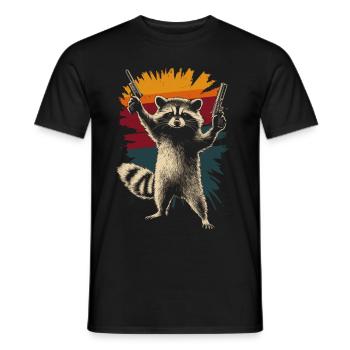 Frecher Waschbär mit 2 Pistolen - Männer T-Shirt - Schwarz - Vorne - AI Model Male 178 light (178cm)