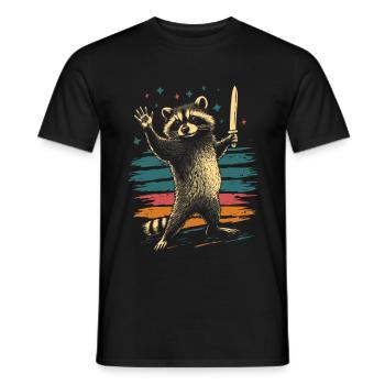 Lustiger Waschbär mit Messer - Männer T-Shirt - Schwarz - Vorne - AI Model Male 178 light (178cm)