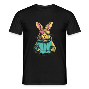 Lapin avec des lunettes de soleil vintage - T-shirt homme - noir - Devant - AI Model Male 178 light (178cm)