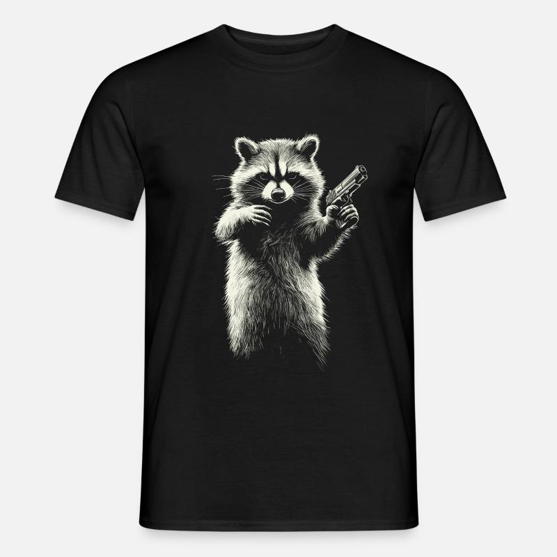 Waschbär mit Pistole - Männer T-Shirt - Schwarz
