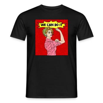 POP-ART COMIC PIN-UP GIRL ON PEUT LE FAIRE - T-shirt homme - noir - Devant - AI Model Male 178 light (178cm)