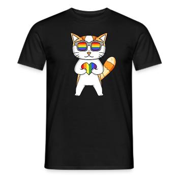 Chat LGBT Arc-en-ciel - T-shirt homme - noir - Devant - AI Model Male 178 light (178cm)