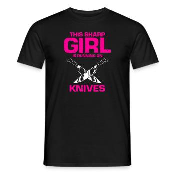 Sharp woman loves knife knife collector knife fan - Men's T-Shirt - black - Front - AI Model Male 178 light (178cm)