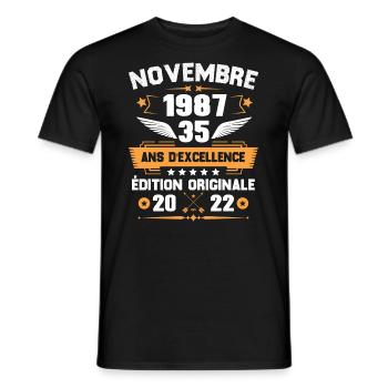 Novembre 1987 Idée Cadeau D'anniversaire 35 Ans - T-shirt homme - noir - Devant - AI Model Male 178 light (178cm)