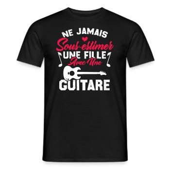 Ne jamais sous estimer une fille avec une guitare - T-shirt homme - noir - Devant - AI Model Male 178 light (178cm)