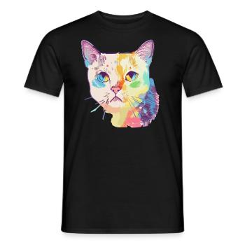 Proud Cat Pastel Colors Cat Colorful Drawing - Men's T-Shirt - black - Front - AI Model Male 178 light (178cm)
