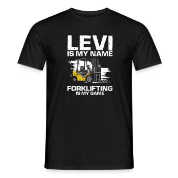 Magazijnchauffeurs en magazijnmedewerkers voor vorkheftrucks - Heren T-shirt - zwart - Voor - AI Model Male 178 light (178cm)