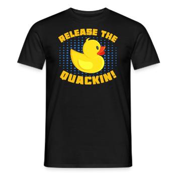 Release The Quackin! Funny Yellow Duck - Men's T-Shirt - black - Front - AI Model Male 178 light (178cm)