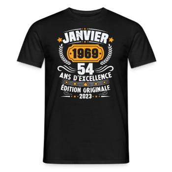 Cadeau D'anniversaire 54 Ans Janvier 1969 Vintage - T-shirt homme - noir - Devant - AI Model Male 178 light (178cm)