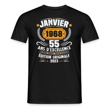 Cadeau D'anniversaire 55 Ans Janvier 1968 Vintage - T-shirt homme - noir - Devant - AI Model Male 178 light (178cm)