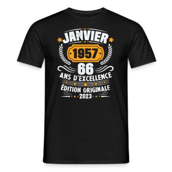 Cadeau D'anniversaire 66 Ans Janvier 1957 Vintage - T-shirt homme - noir - Devant - AI Model Male 178 light (178cm)
