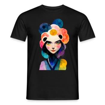Femme asiatique en look panda - T-shirt homme - noir - Devant - AI Model Male 178 light (178cm)