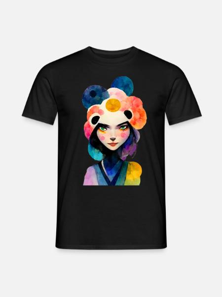 Asian woman in panda look - Men's T-Shirt - black