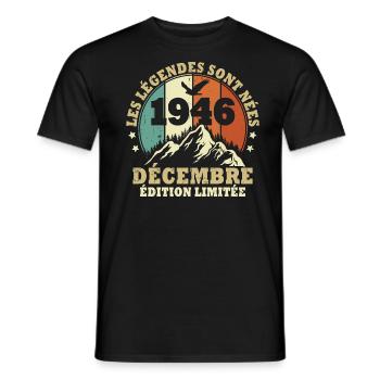 Les légendes sont nées en Décembre 1946 Vintage - T-shirt homme - noir - Devant - AI Model Male 178 light (178cm)