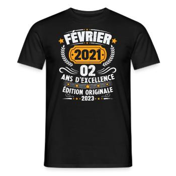 Cadeau D'anniversaire 2 Ans Février 2021 Vintage - T-shirt homme - noir - Devant - AI Model Male 178 light (178cm)