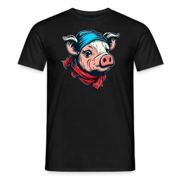 Schweinchen mit Kopftuch - Männer T-Shirt - Schwarz - Vorne - AI Model Male 178 light (178cm)