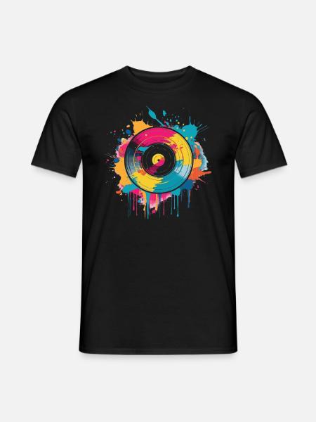Vinyl Schallplatte Bunt - Männer T-Shirt - Schwarz