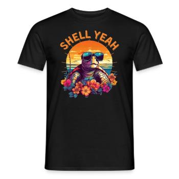 Sea turtle with sunglasses on the beach - Men's T-Shirt - black - Front - AI Model Male 178 light (178cm)