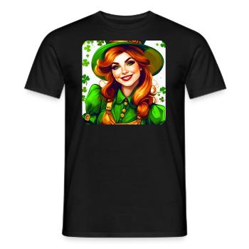 Saint Patricks Day Kobold Mädchen mit Kleeblatt - Männer T-Shirt - Schwarz - Vorne - AI Model Male 178 light (178cm)