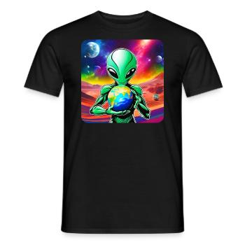 Cool alien avec une planète dans ses mains - T-shirt homme - noir - Devant - AI Model Male 178 light (178cm)