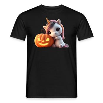 Cute unicorn leaning on pumpkin halloween - Men's T-Shirt - black - Front - AI Model Male 178 light (178cm)