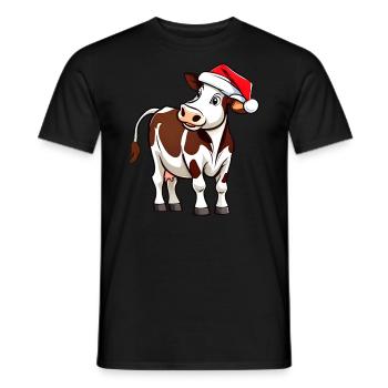 Cute cow with santa hat - Men's T-Shirt - black - Front - AI Model Male 178 light (178cm)