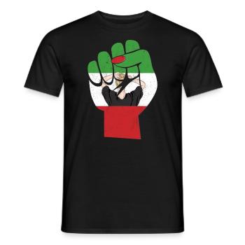 Neue iranische Flagge mit weiblicher Faustunterstützung für Mädchen - Männer T-Shirt - Schwarz - Vorne - AI Model Male 178 light (178cm)