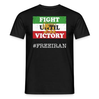 Iranische Löwenschwert-Flagge KÄMPFE BIS ZUM SIEG, - Männer T-Shirt - Schwarz - Vorne - AI Model Male 178 light (178cm)