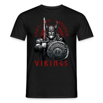 Valhalla Vikings with Sword, Shield and Runes - Men's T-Shirt - black - Front - AI Model Male 178 light (178cm)