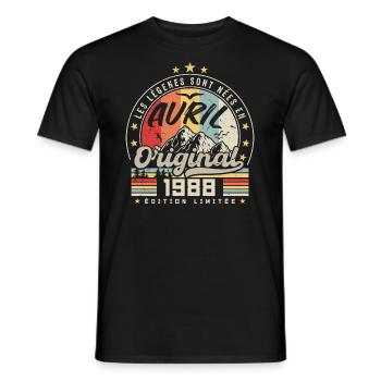 Avril 1988 Cadeau D'anniversaire Avril 1988 Avril - T-shirt homme - noir - Devant - AI Model Male 178 light (178cm)