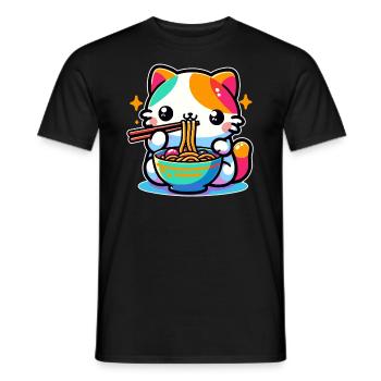 Manga Manga Japonais Cat Ramen pour les amoureux des chats - T-shirt homme - noir - Devant - AI Model Male 178 light (178cm)