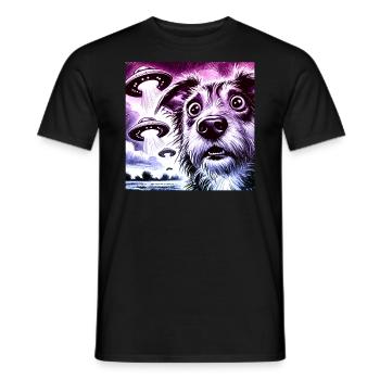 Rencontre avec un chien choqué et une invasion extraterrestre Design - T-shirt homme - noir - Devant - AI Model Male 178 light (178cm)