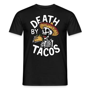 Humorous Skeleton Feast Death By Tacos Sombrero - Men's T-Shirt - black - Front - AI Model Male 178 light (178cm)