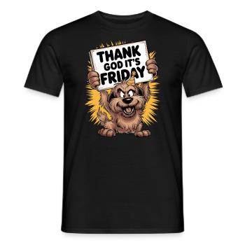 Dieu merci, c’est vendredi - Fun Happy Dog Design - T-shirt homme - noir - Devant - AI Model Male 178 light (178cm)