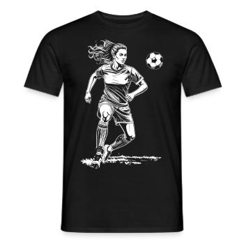 Torjägerin-Shirt: Fußballerin auf dem Fußballfeld - Männer T-Shirt - Schwarz - Vorne - AI Model Male 178 light (178cm)