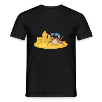 Cool crab with sandcastle and glasses - Men's T-Shirt - black - Front - AI Model Male 178 light (178cm)