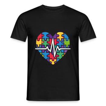 Puzzle coloré coeur battement de cœur - T-shirt homme - noir - Devant - AI Model Male 178 light (178cm)