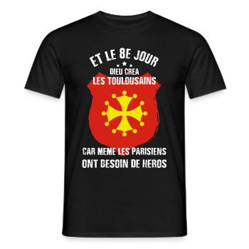 8e jour Dieu créa les toulousains - T-shirt homme - noir - Devant - AI Model Male 178 light (178cm)