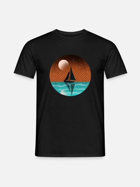 Segelboot im Mondschein - Männer T-Shirt - Schwarz