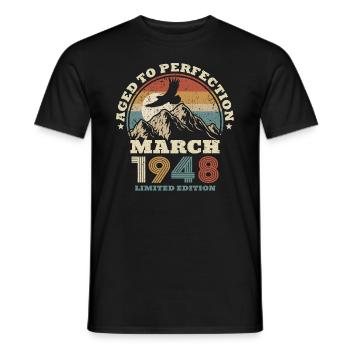 75th birthday - March 1948 - 75 years old - Men's T-Shirt - black - Front - AI Model Male 178 light (178cm)